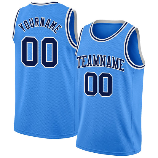 Custom Powder Blue Navy-White Authentic Basketball Jersey - Main View