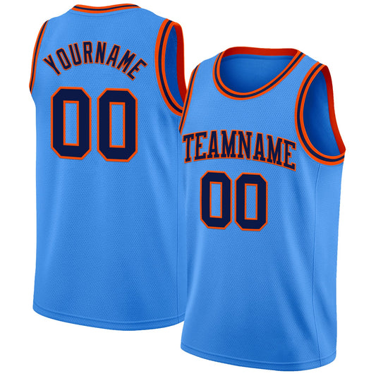 Custom Powder Blue Navy-Orange Authentic Basketball Jersey - Main View