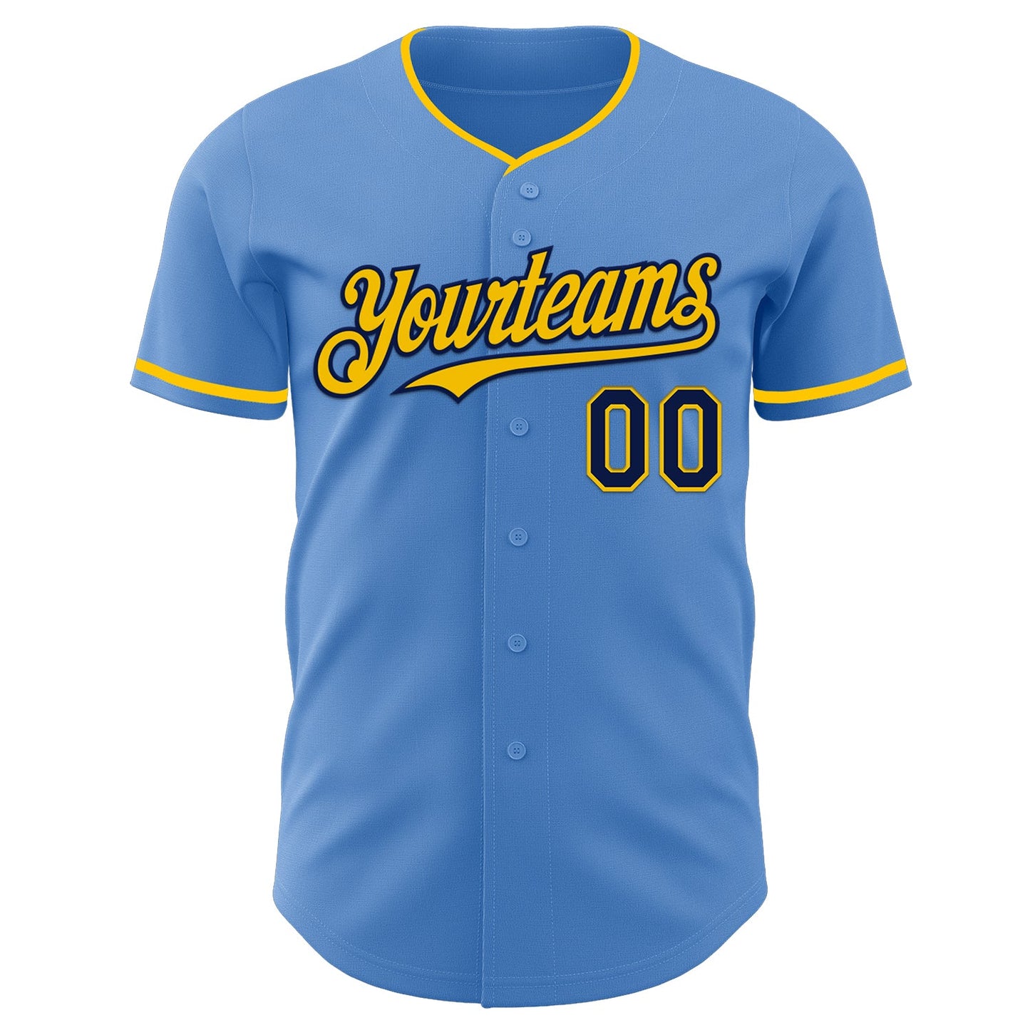 Custom Powder Blue Navy-Yellow Authentic Baseball Jersey view 2