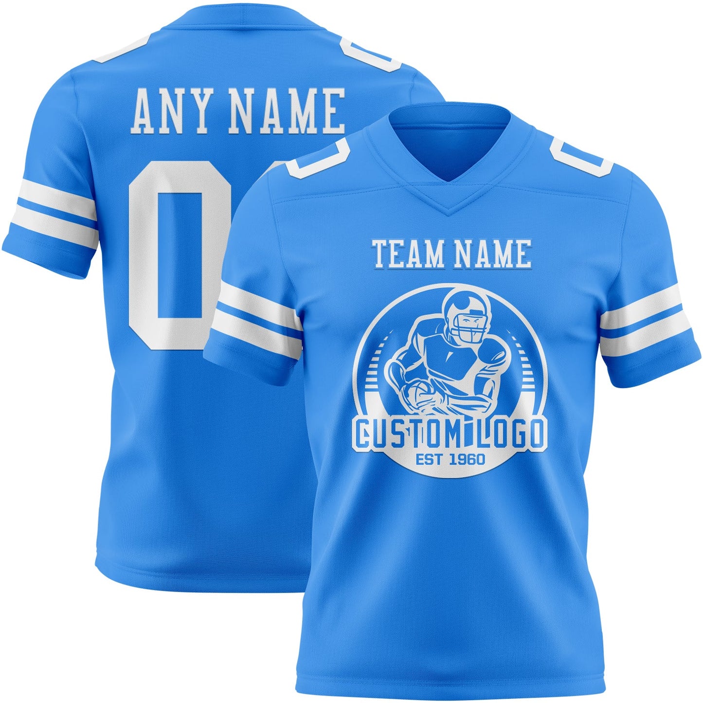 Custom Powder Blue White Authentic Football Jersey view 2