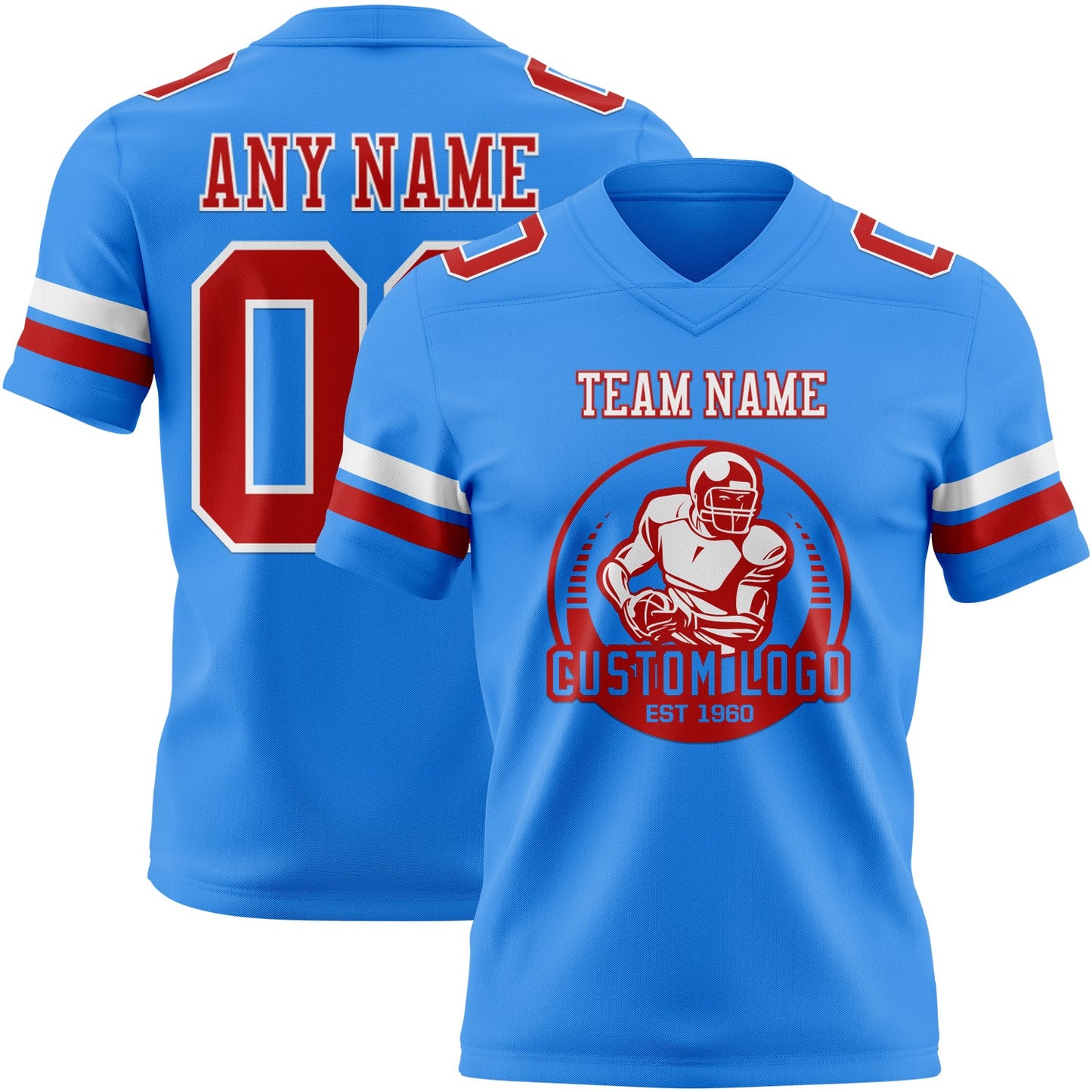 Custom Powder Blue Red-White Authentic Football Jersey view 2