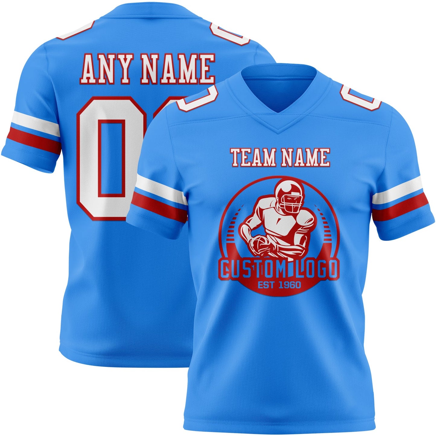 Custom Powder Blue White-Red Authentic Football Jersey view 2