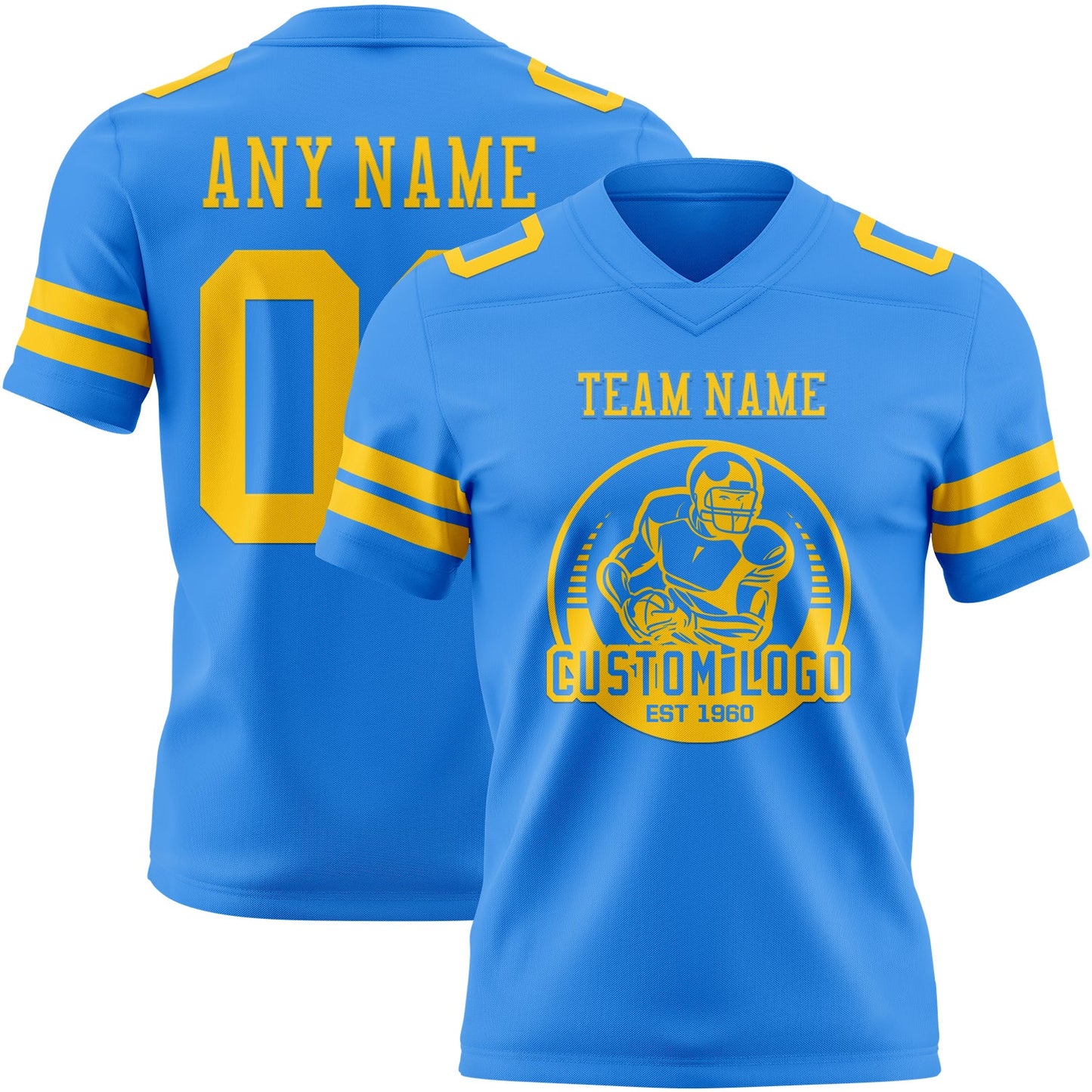Custom Powder Blue Yellow Authentic Football Jersey view 2