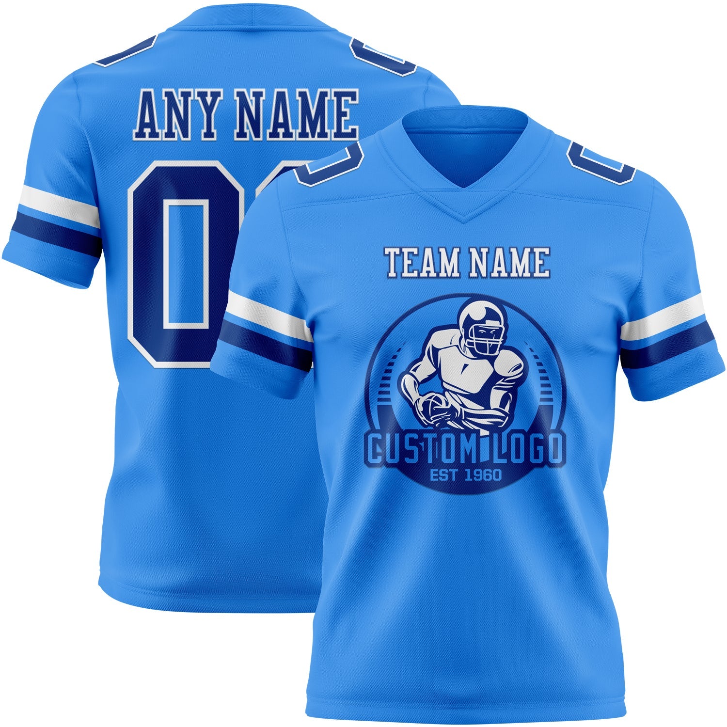 Custom Powder Blue Royal-White Authentic Football Jersey view 2