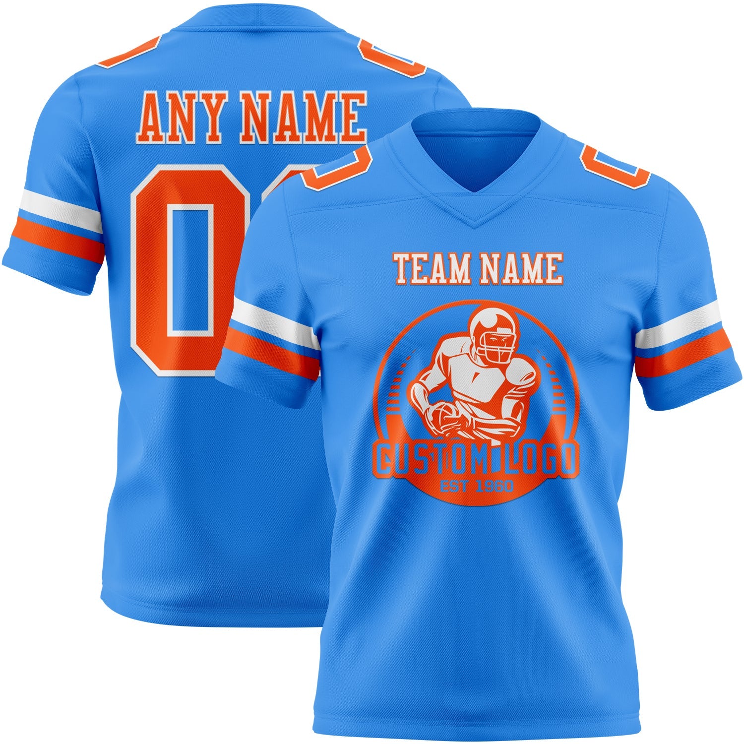 Custom Powder Blue Orange-White Authentic Football Jersey view 2