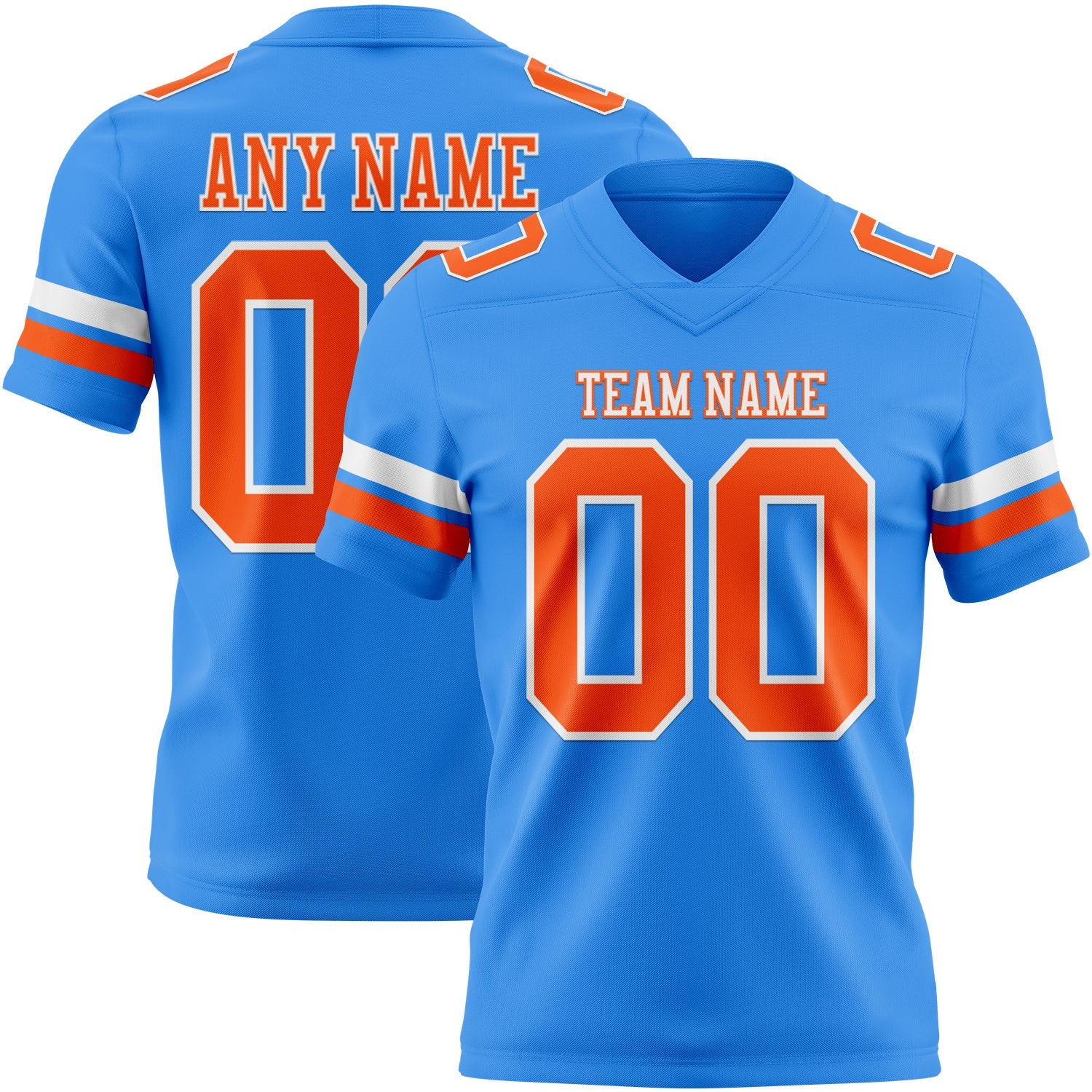Custom Powder Blue Orange-White Authentic Football Jersey - Main View