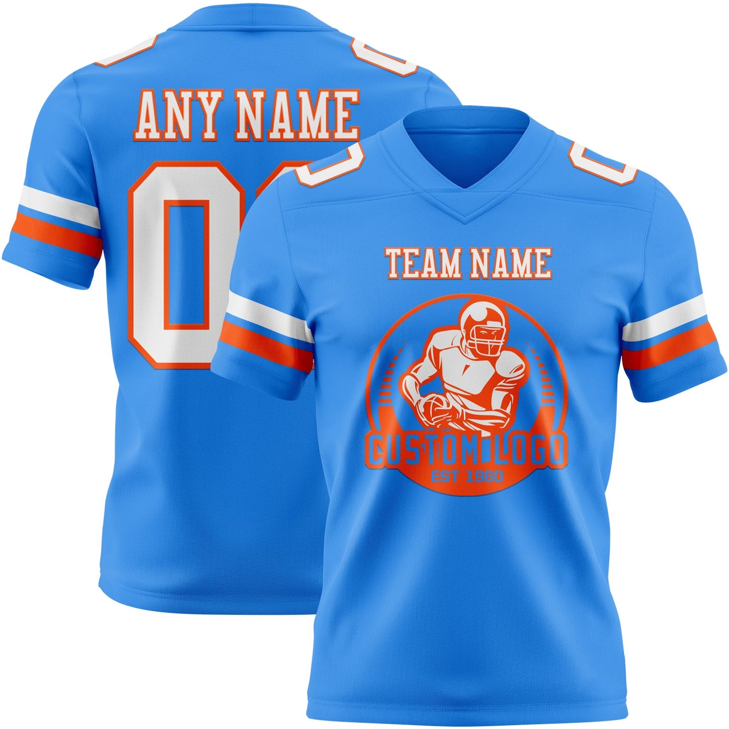 Custom Powder Blue White-Orange Authentic Football Jersey view 2