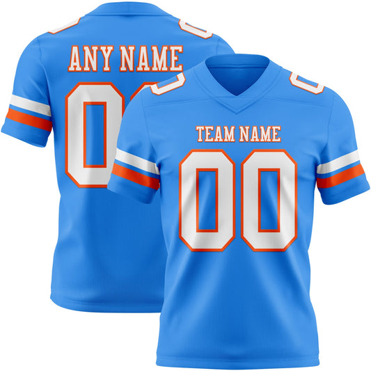 Custom Powder Blue White-Orange Authentic Football Jersey - Main View