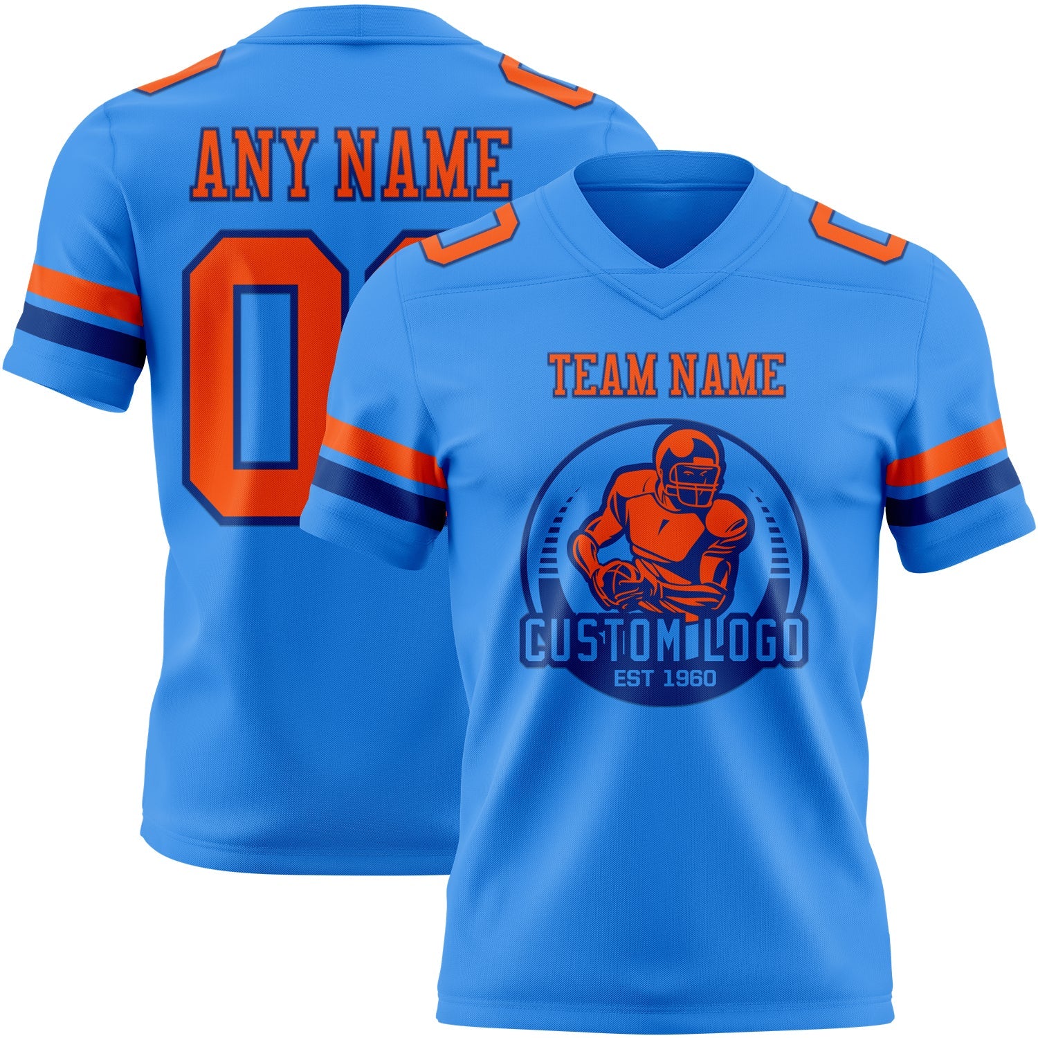 Custom Powder Blue Orange-Royal Authentic Football Jersey view 2