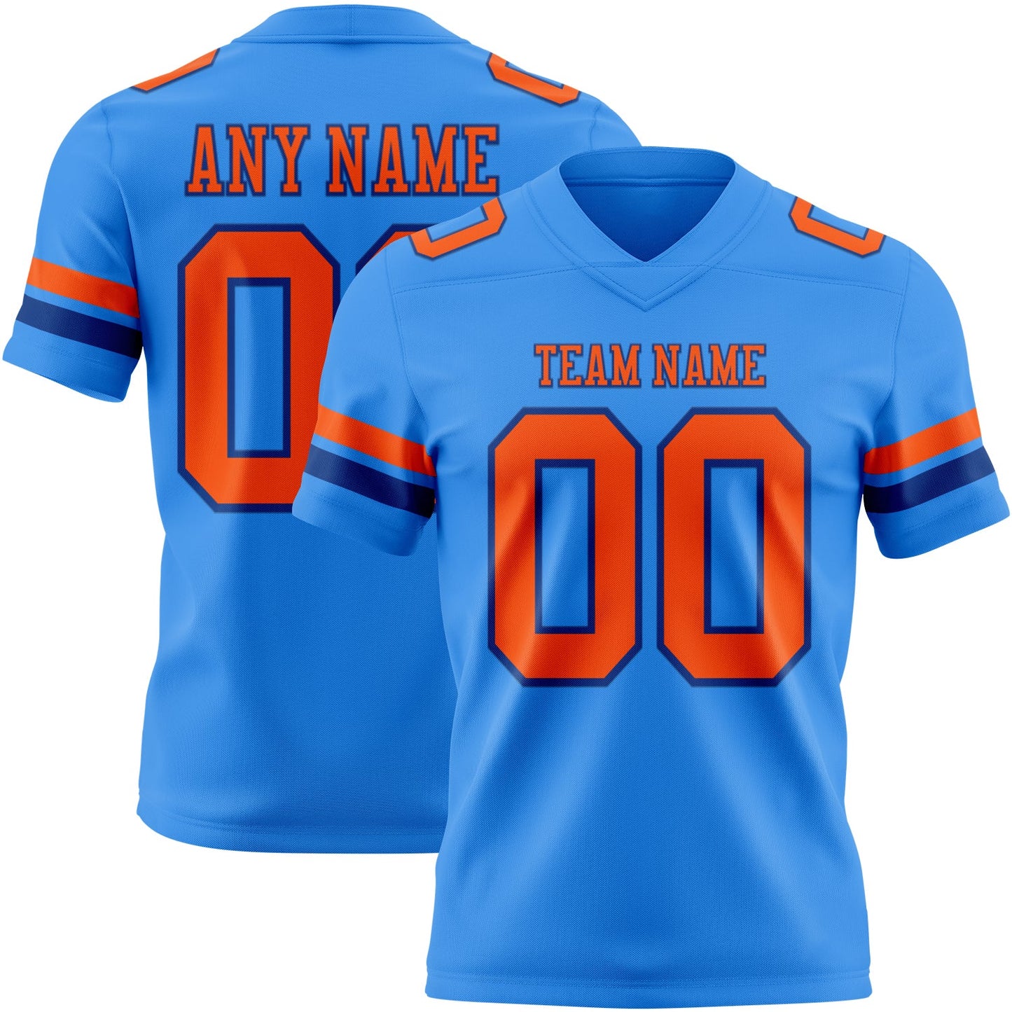 Custom Powder Blue Orange-Royal Authentic Football Jersey - Main View