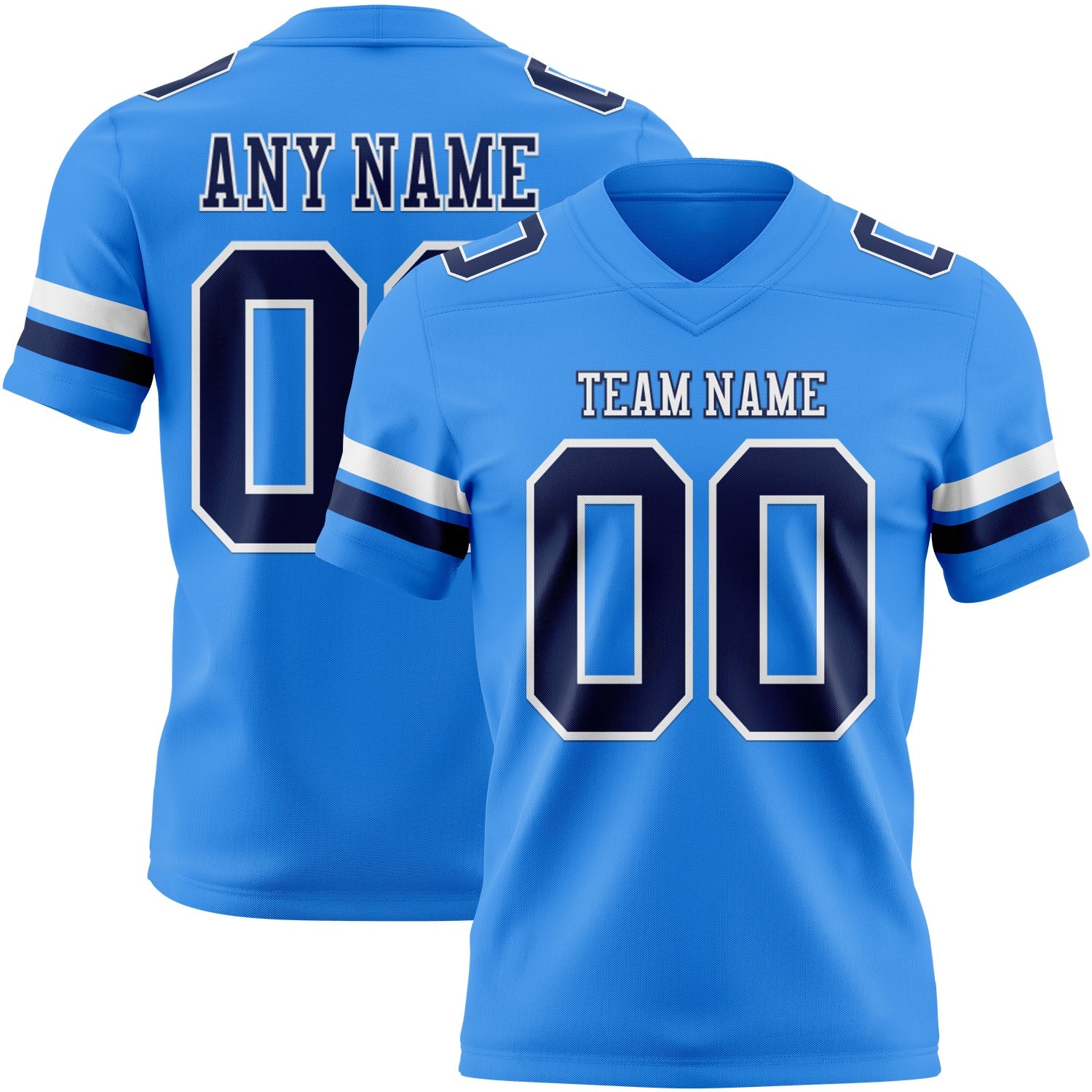 Custom Powder Blue Navy-White Authentic Football Jersey - Main View
