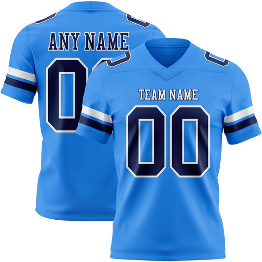 Custom Powder Blue Navy-White Authentic Football Jersey - Main View