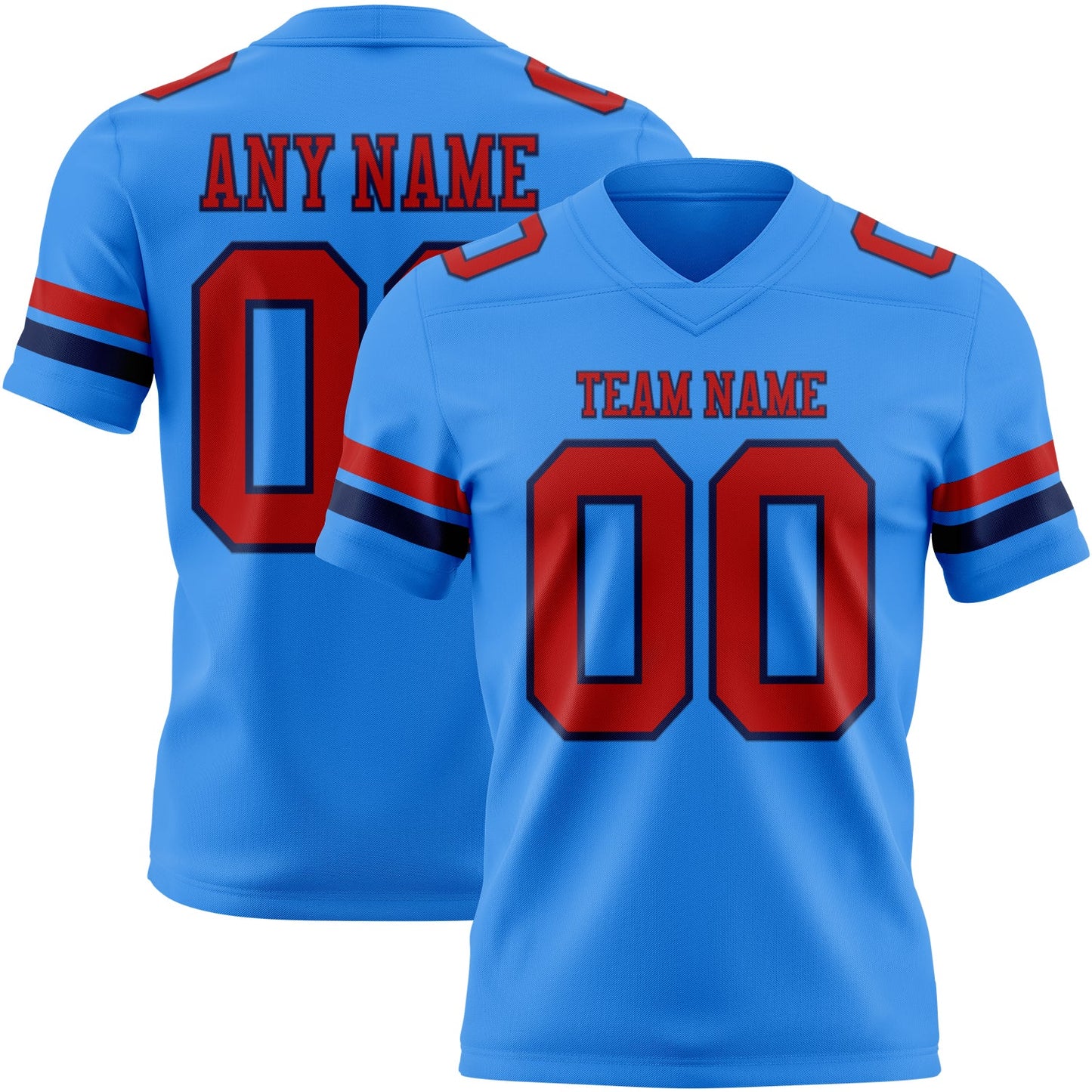 Custom Powder Blue Red-Navy Authentic Football Jersey - Main View