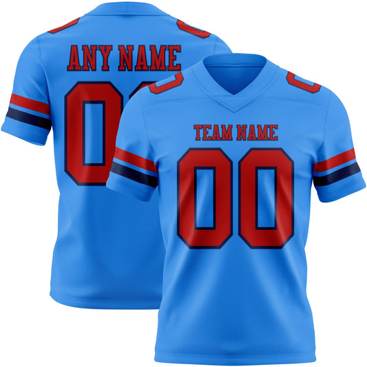 Custom Powder Blue Red-Navy Authentic Football Jersey - Main View
