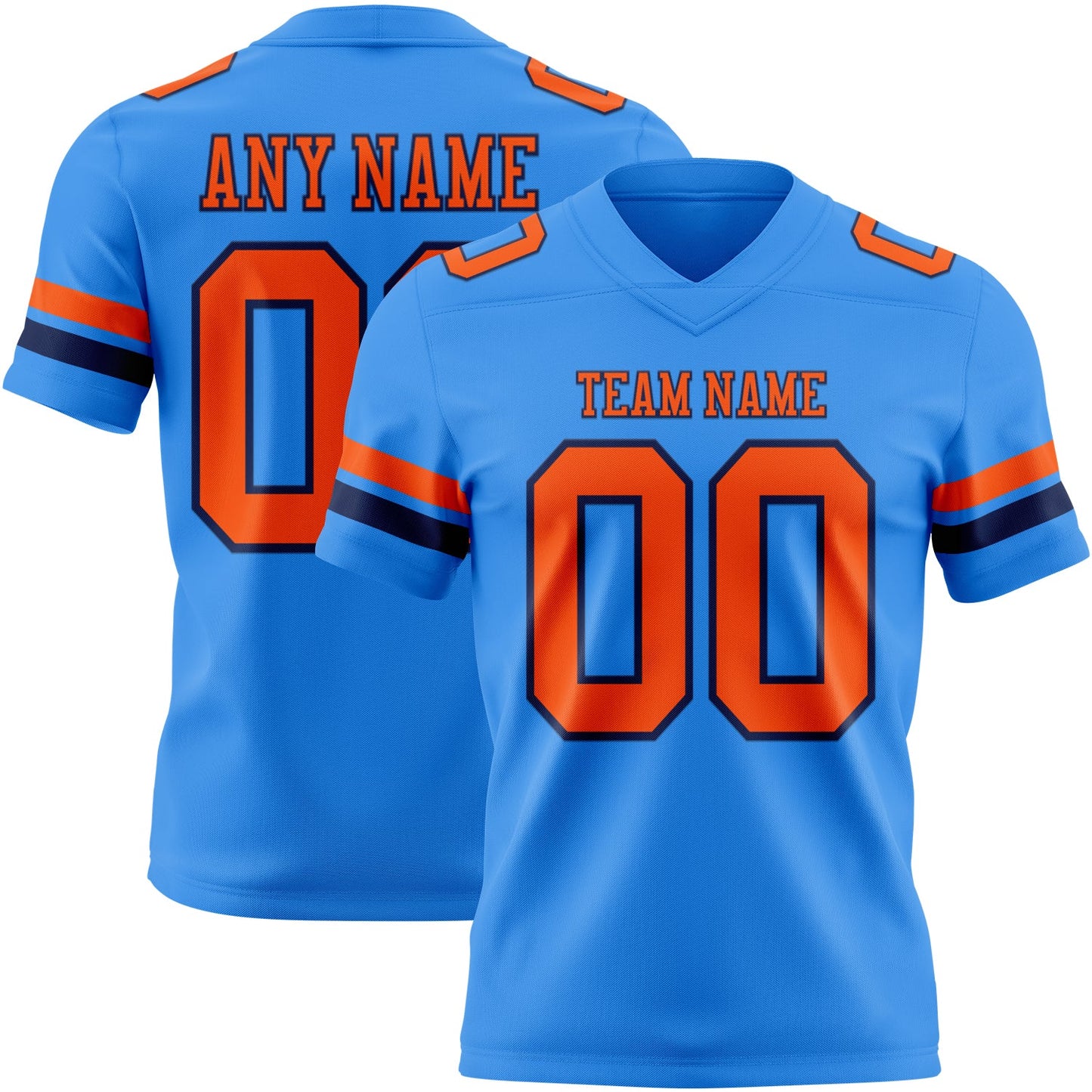 Custom Powder Blue Orange-Navy Authentic Football Jersey - Main View