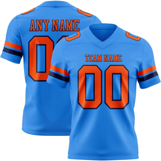 Custom Powder Blue Orange-Navy Authentic Football Jersey - Main View