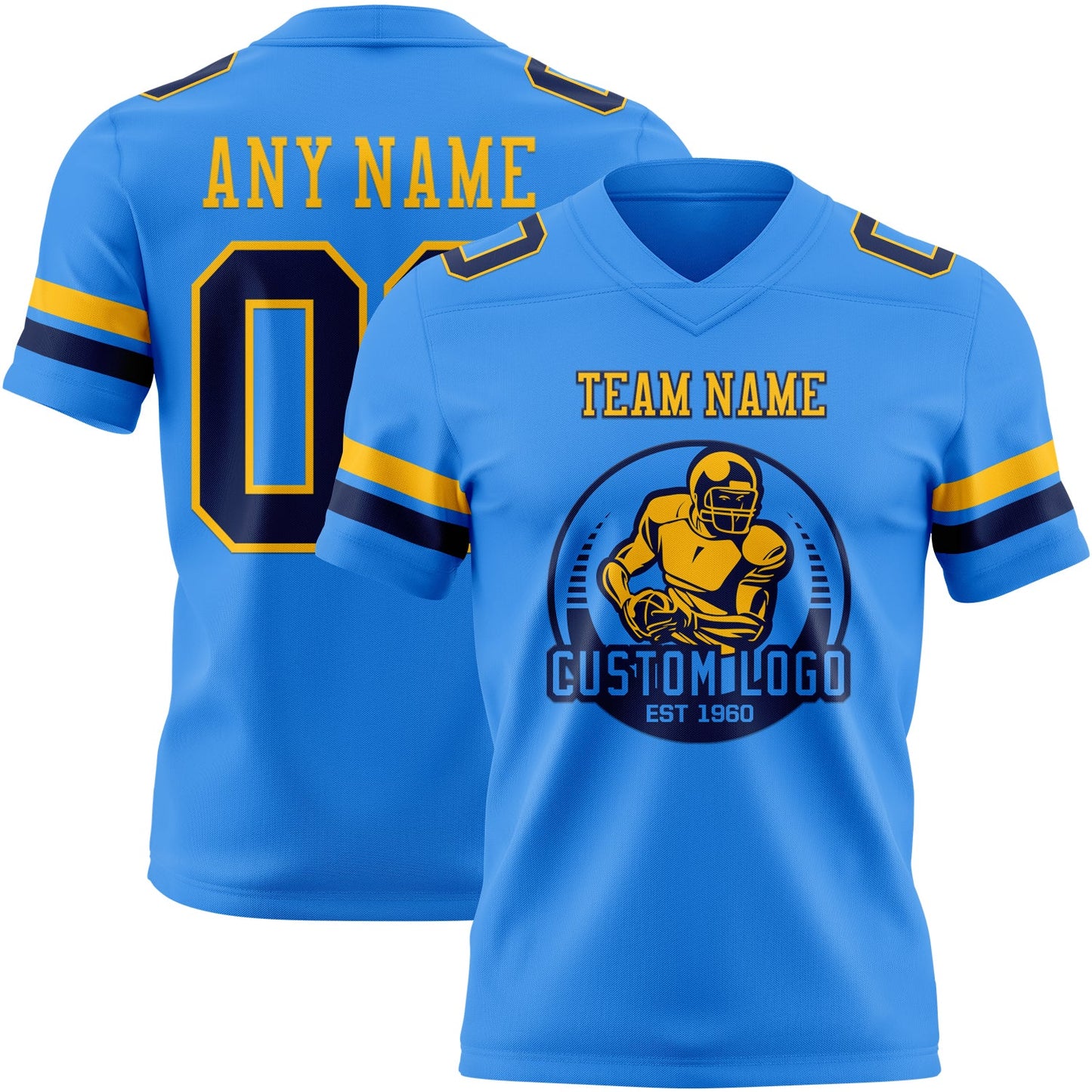 Custom Powder Blue Navy-Gold Authentic Football Jersey view 2