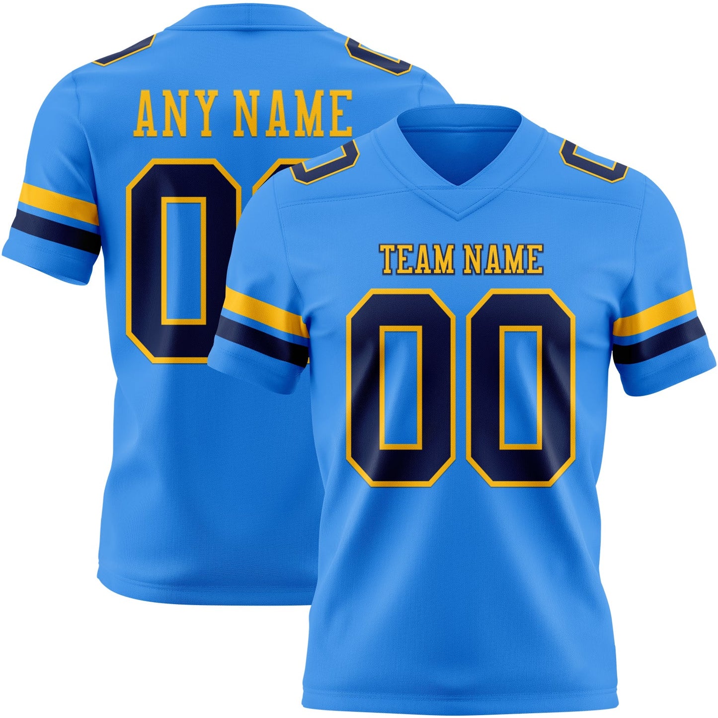 Custom Powder Blue Navy-Gold Authentic Football Jersey - Main View