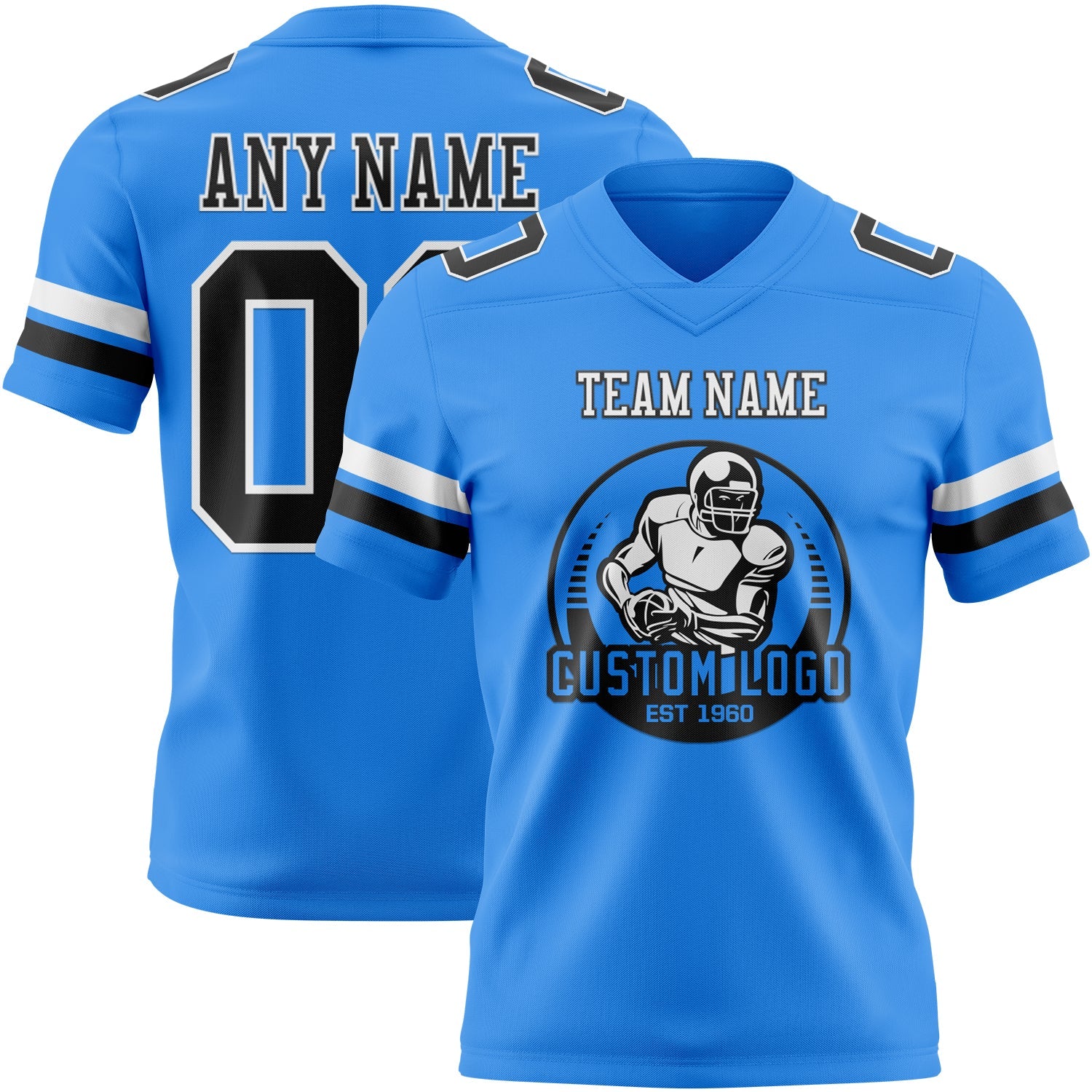 Custom Powder Blue Black-White Authentic Football Jersey view 2