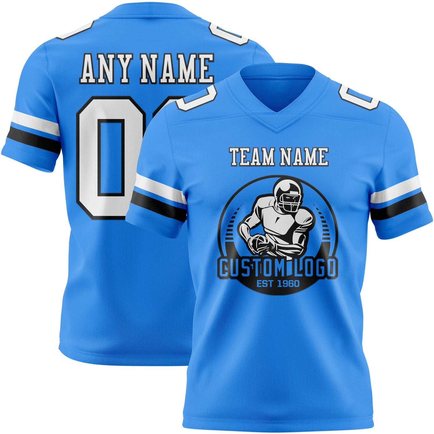 Custom Powder Blue White-Black Authentic Football Jersey view 2