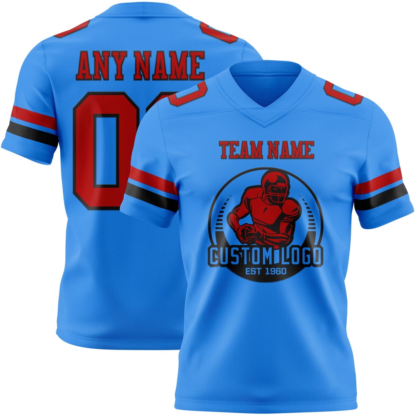 Custom Powder Blue Red-Black Authentic Football Jersey view 2