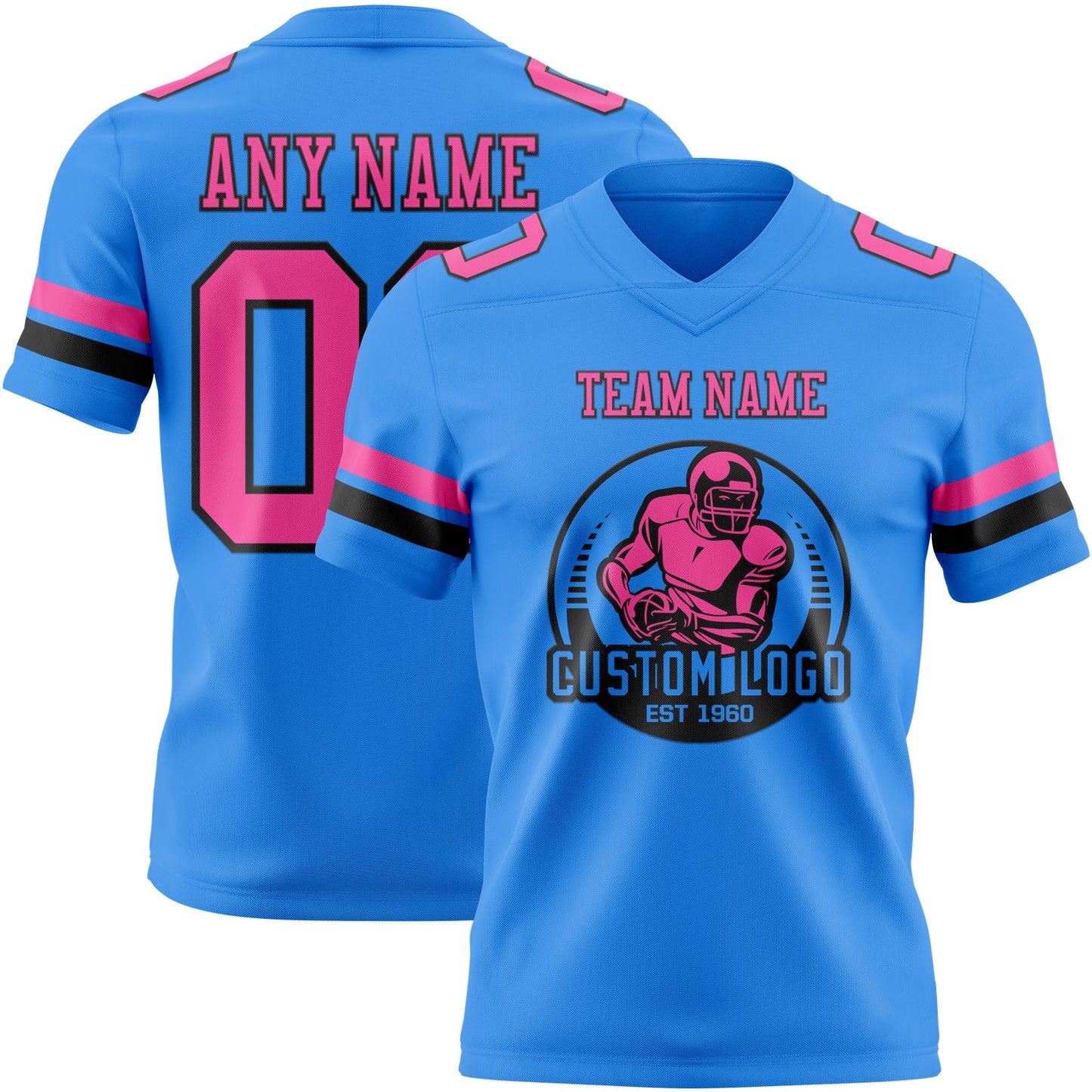 Custom Powder Blue Pink-Black Authentic Football Jersey view 2