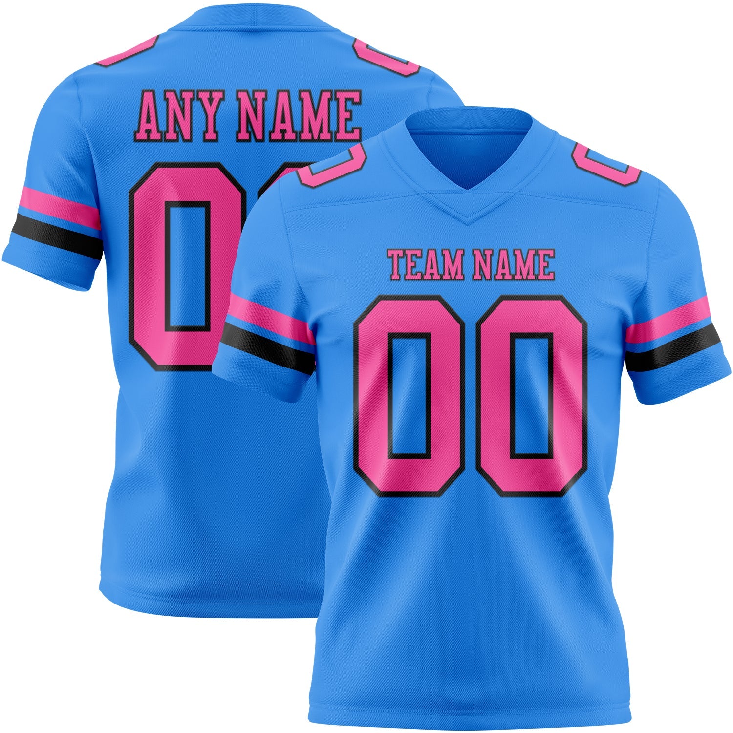 Custom Powder Blue Pink-Black Authentic Football Jersey - Main View