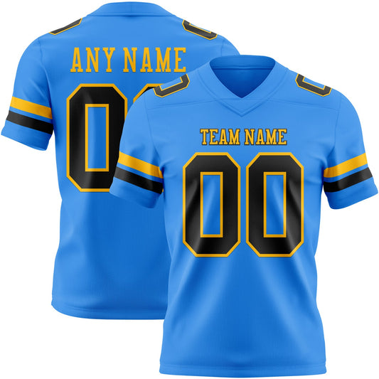 Custom Powder Blue Black-Gold Authentic Football Jersey - Main View