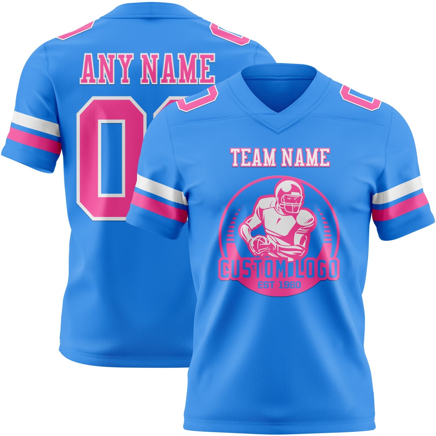 Custom Powder Blue Pink-White Authentic Football Jersey view 2