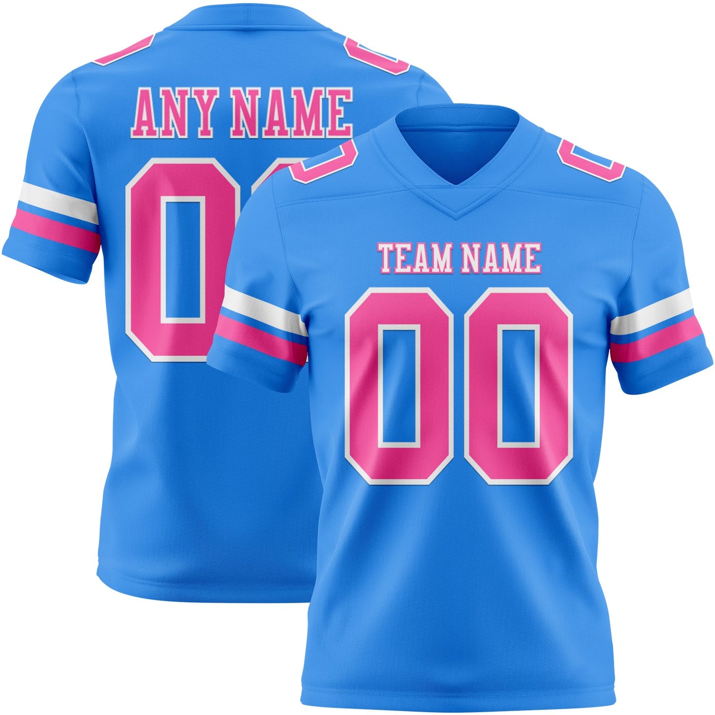 Custom Powder Blue Pink-White Authentic Football Jersey - Main View