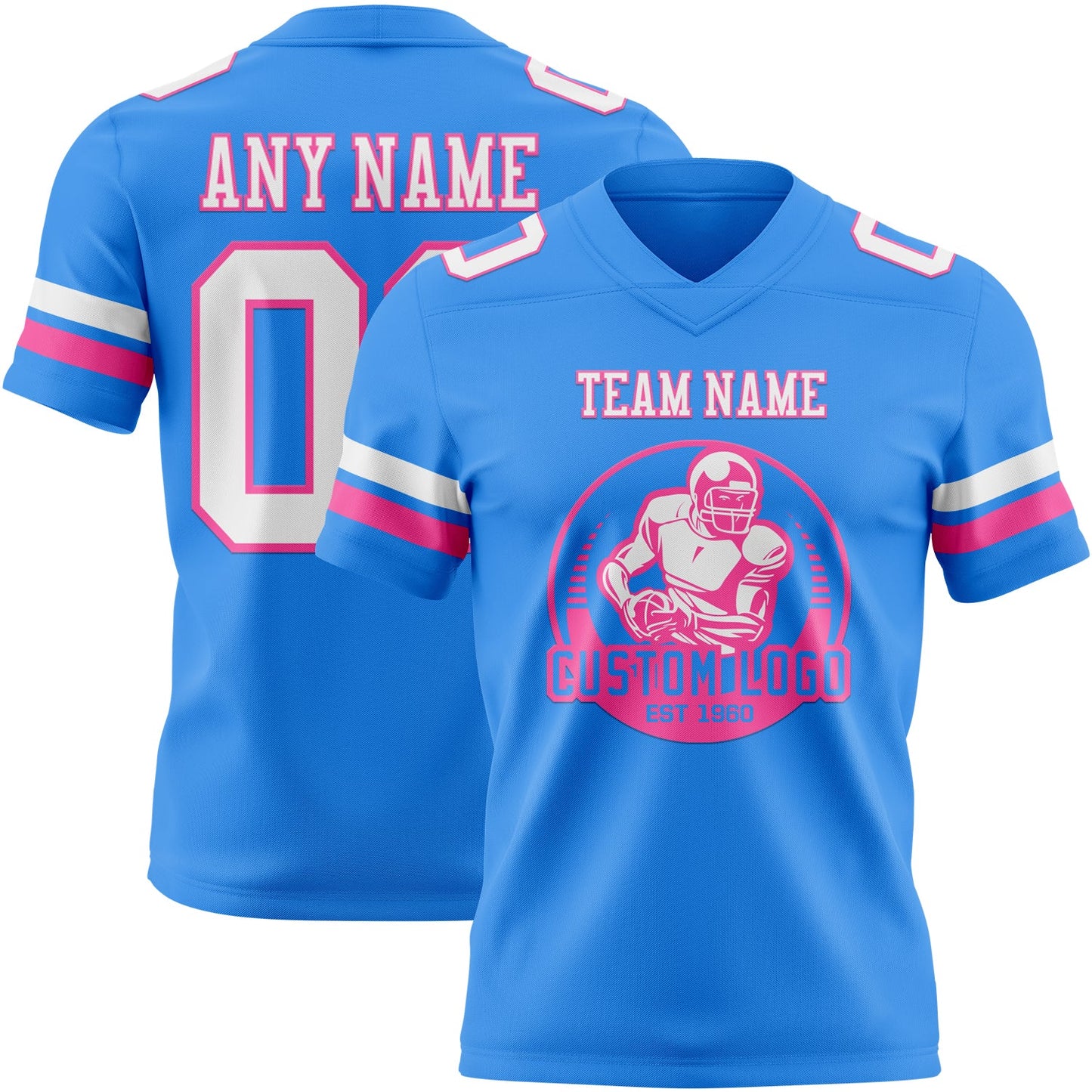 Custom Powder Blue White-Pink Authentic Football Jersey view 2