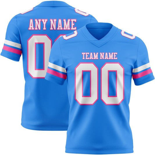 Custom Powder Blue White-Pink Authentic Football Jersey - Main View