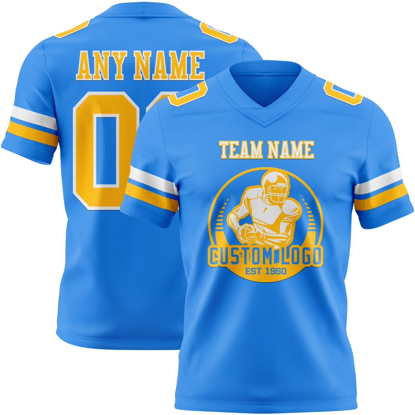 Custom Powder Blue Gold-White Authentic Football Jersey view 2