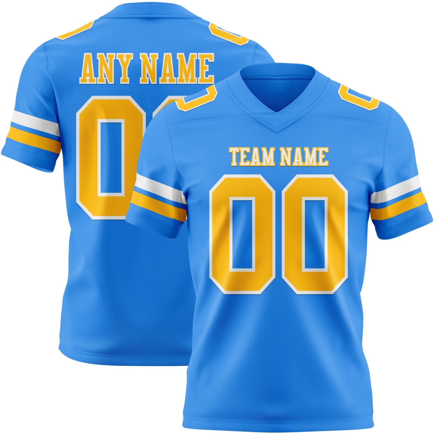 Custom Powder Blue Gold-White Authentic Football Jersey - Main View