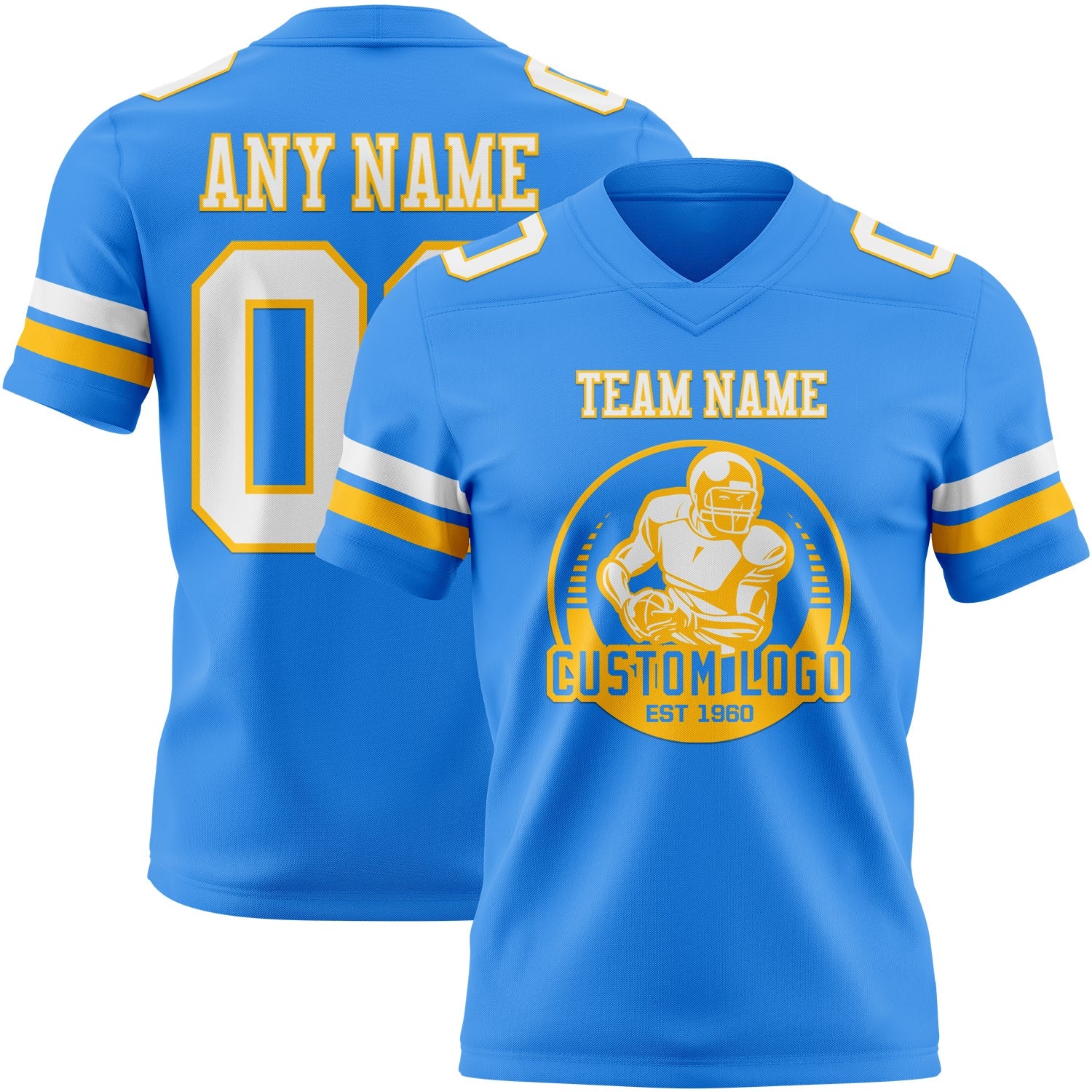 Custom Powder Blue White-Gold Authentic Football Jersey view 2