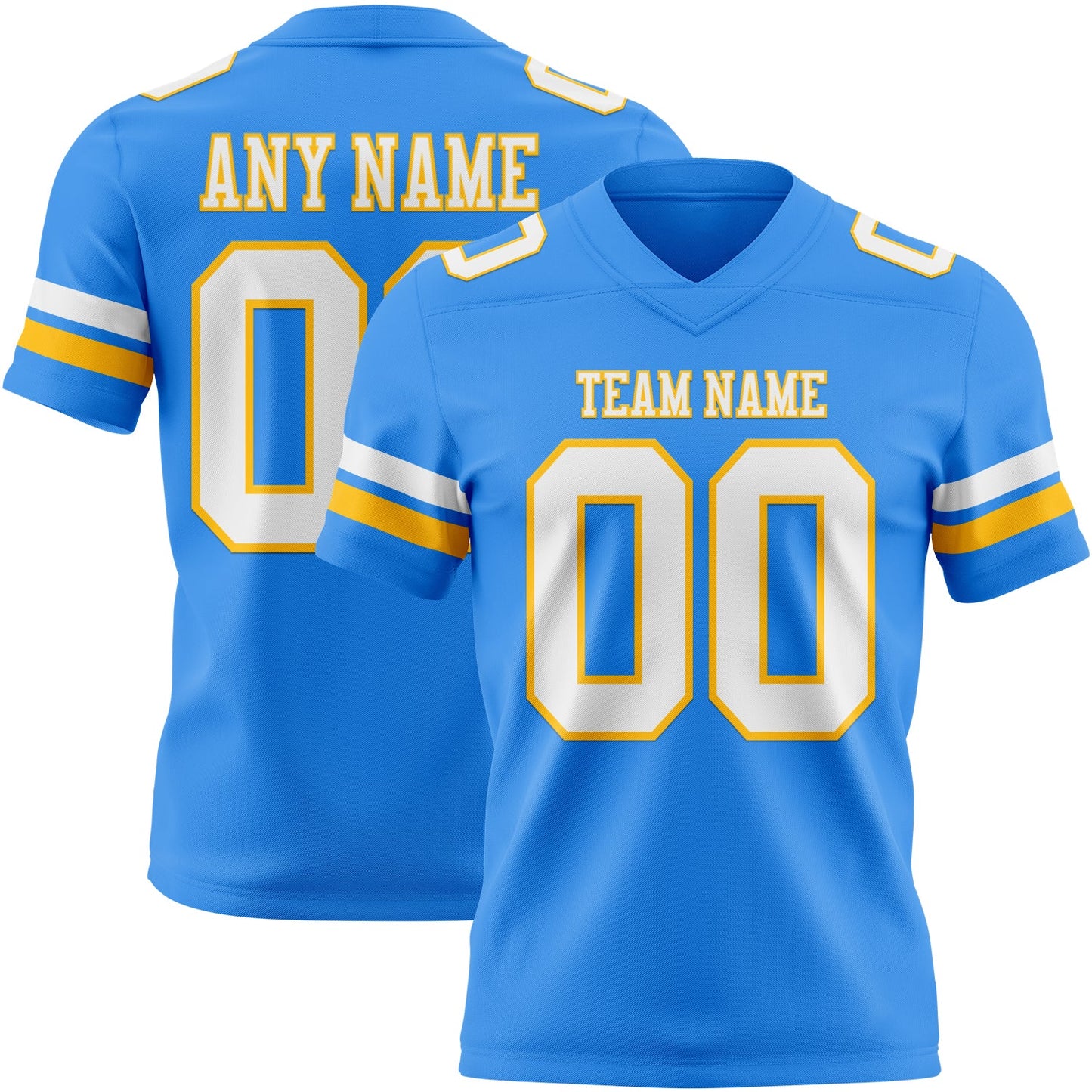 Custom Powder Blue White-Gold Authentic Football Jersey - Main View