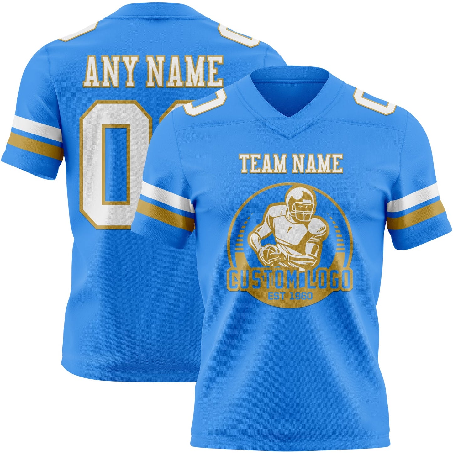 Custom Powder Blue White-Old Gold Authentic Football Jersey view 2