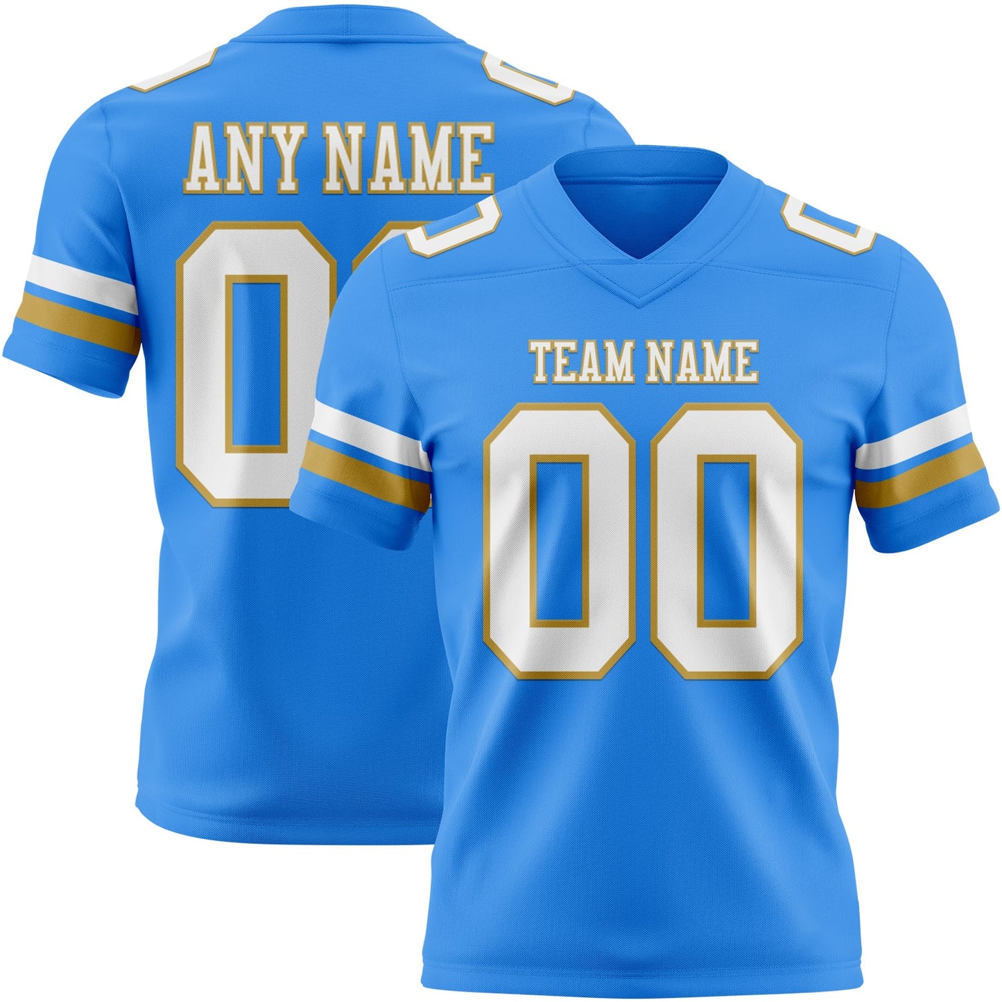 Custom Powder Blue White-Old Gold Authentic Football Jersey - Main View