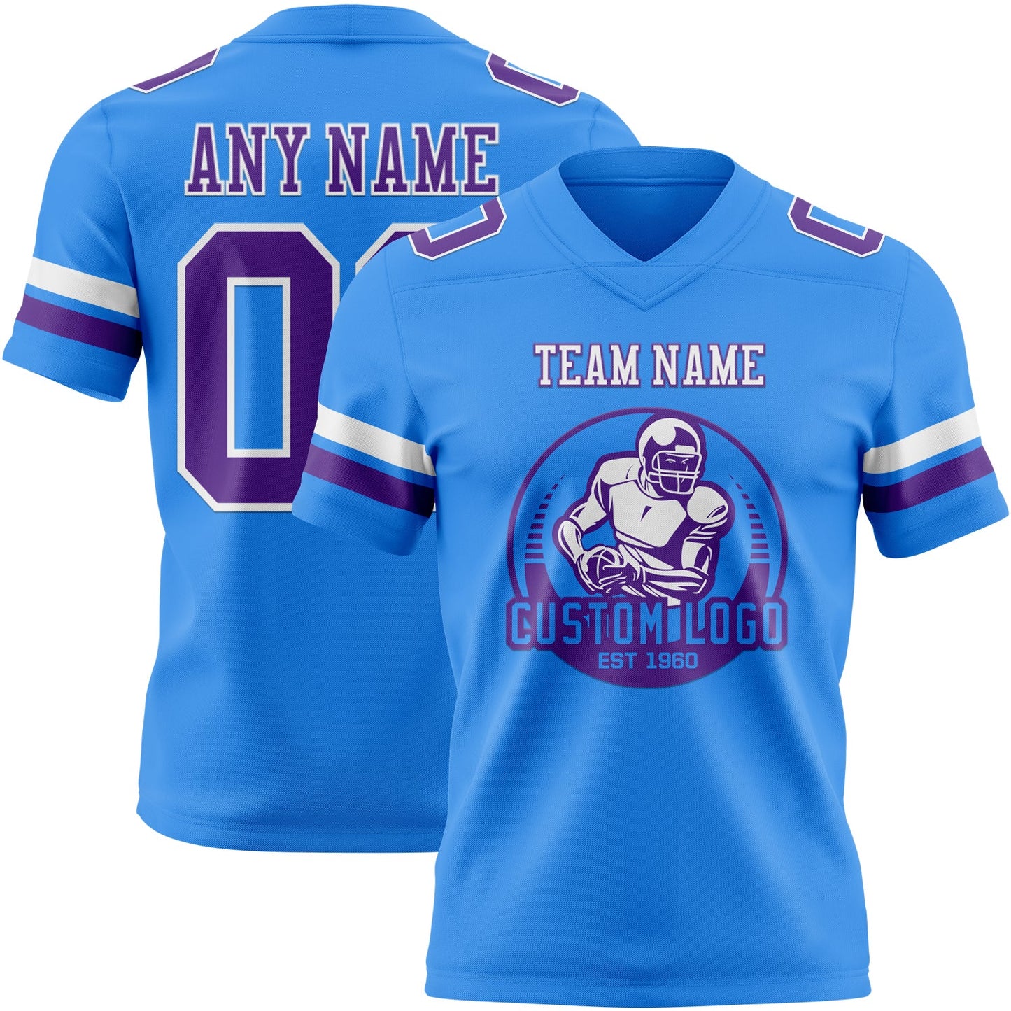 Custom Powder Blue Purple-White Authentic Football Jersey view 2