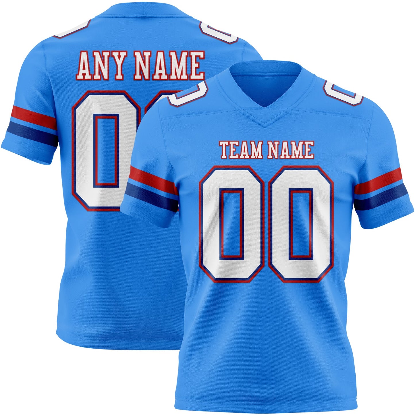 Custom Powder Blue White Royal-Red Authentic Football Jersey - Main View