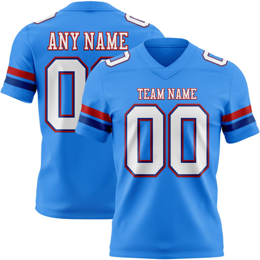 Custom Powder Blue White Royal-Red Authentic Football Jersey - Main View