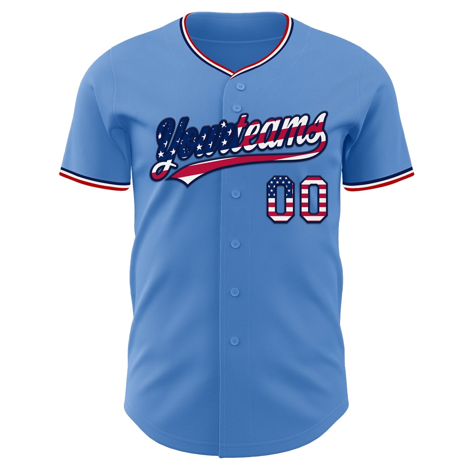 Custom Powder Blue USA Flag Navy Red-White Authentic Baseball Jersey view 2
