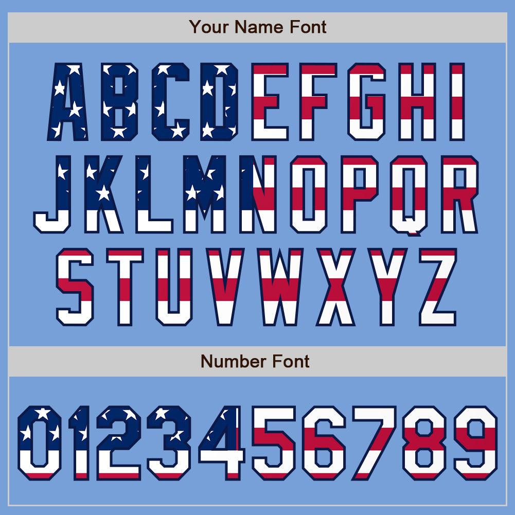 Custom Powder Blue USA Flag Navy Red-White Authentic Baseball Jersey view 5