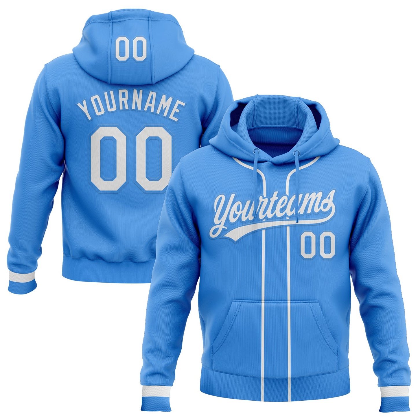 Custom Stitched Powder Blue White-Powder Blue Baseball Pullover Sweatshirt Hoodie - Main View