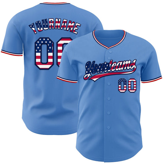 Custom Powder Blue USA Flag Navy Red-White Authentic Baseball Jersey - Main View