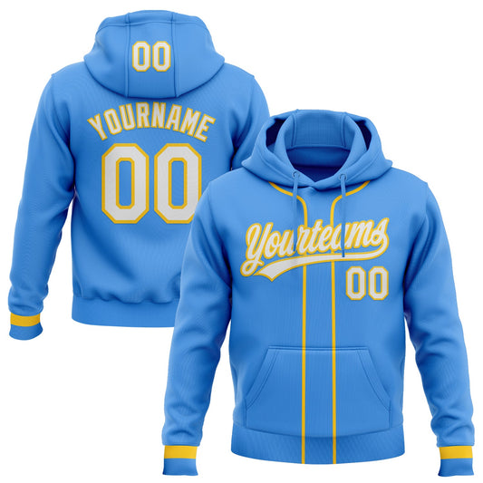 Custom Stitched Powder Blue White-Yellow Baseball Pullover Sweatshirt Hoodie - Main View