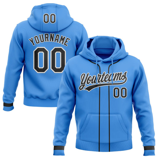 Custom Stitched Powder Blue Black-White Baseball Pullover Sweatshirt Hoodie - Main View