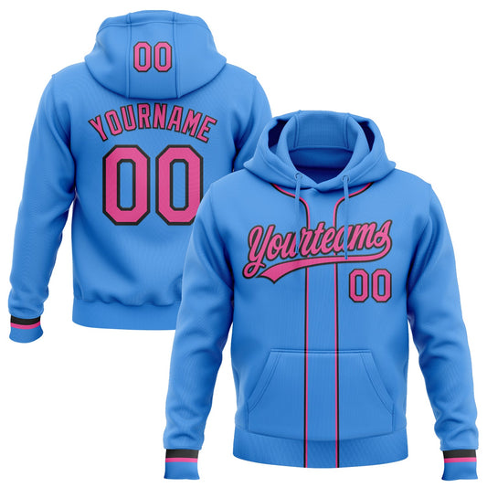 Custom Stitched Powder Blue Pink-Black Baseball Pullover Sweatshirt Hoodie - Main View
