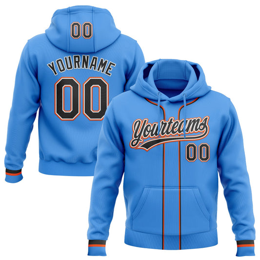 Custom Stitched Powder Blue Black Orange-White Baseball Pullover Sweatshirt Hoodie - Main View