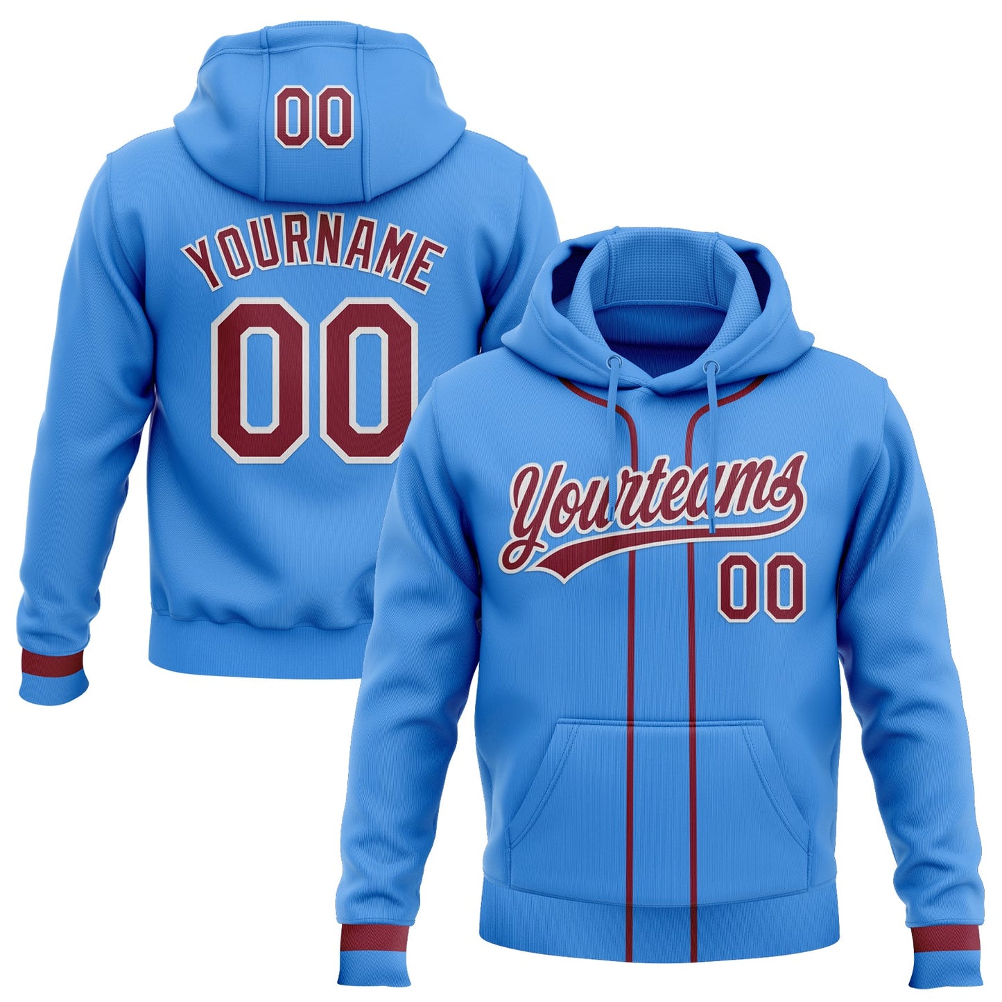 Custom Stitched Powder Blue Crimson-White Baseball Pullover Sweatshirt Hoodie - Main View